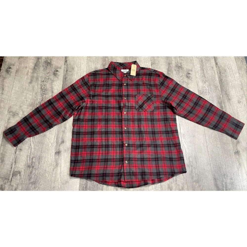 Field & Stream Flannel Shirt Mens 2XL Red Tartan Plaid Fleece Lightweight NEW